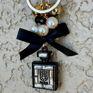Luxe Bling Black and Gold Perfume Bottle Keychain/Bag Charm